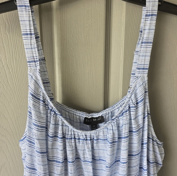 Lane Bryant Linen Blend Top Sz 22 Beach Nautical Stripe Adjustable Strap Ruffle - Picture 7 of 13